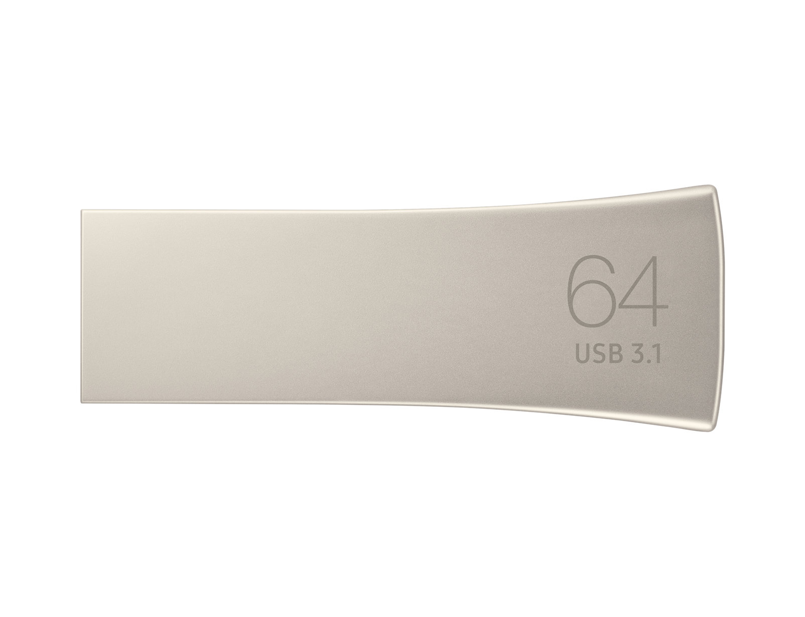 Une clé USB argentée avec le numéro 64 et USB 3.1 imprimés, fond blanc.