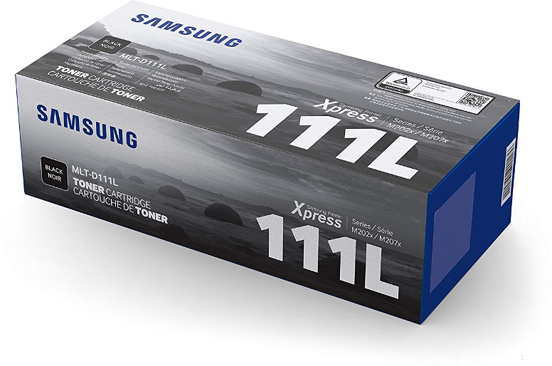 Samsung tonerkazetta doboz, fekete-fehér design, szöveggel.