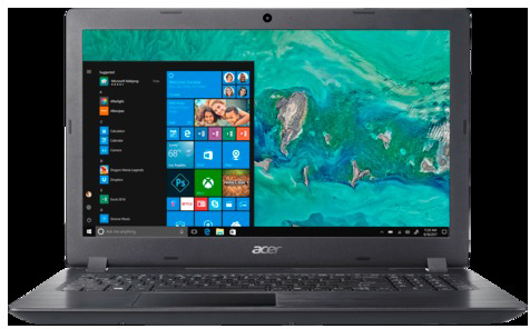 Ein schwarzes Acer-Laptop mit dem Windows-Startbildschirm.