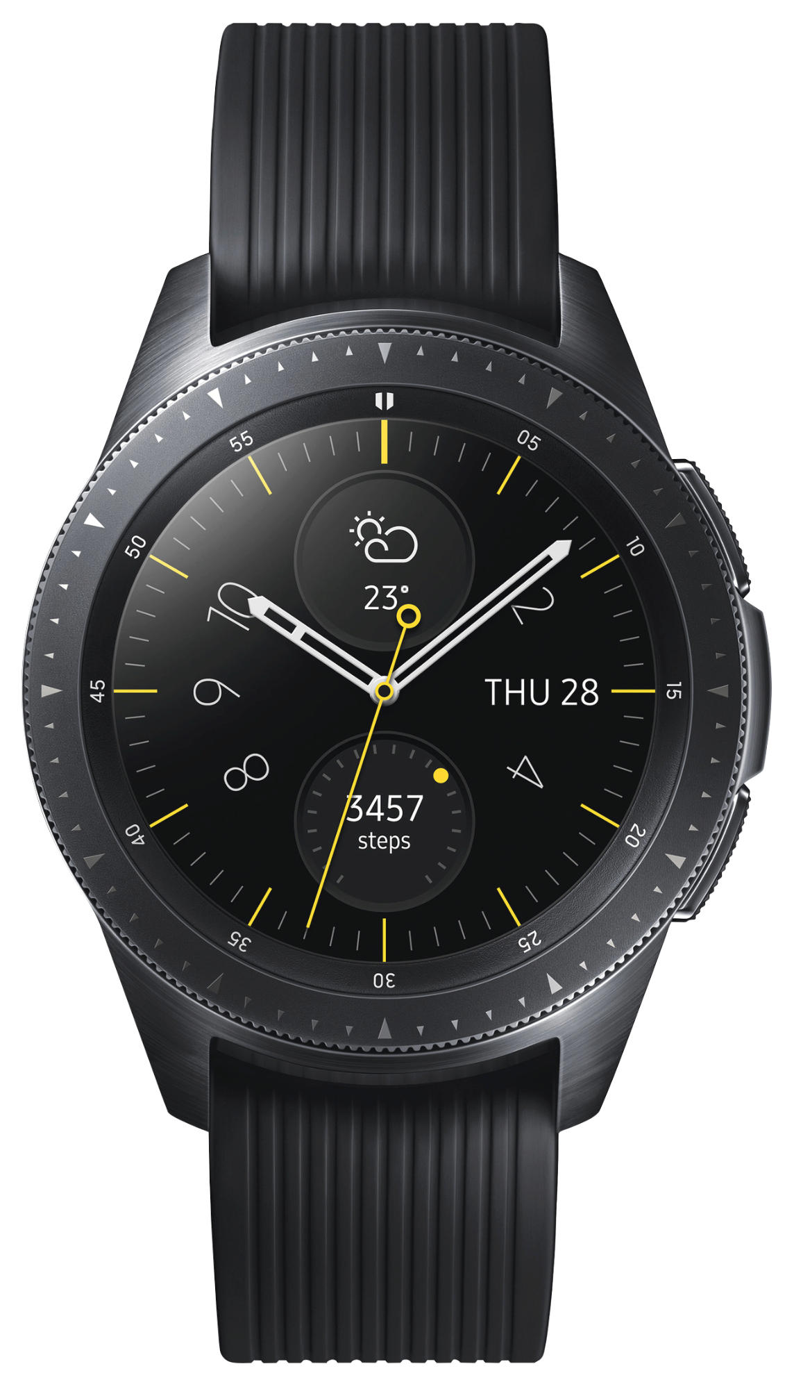 SAMSUNG Galaxy Watch 42mm Bluetooth Smartwatch Edelstahl Silikon, S, L, Schwarz