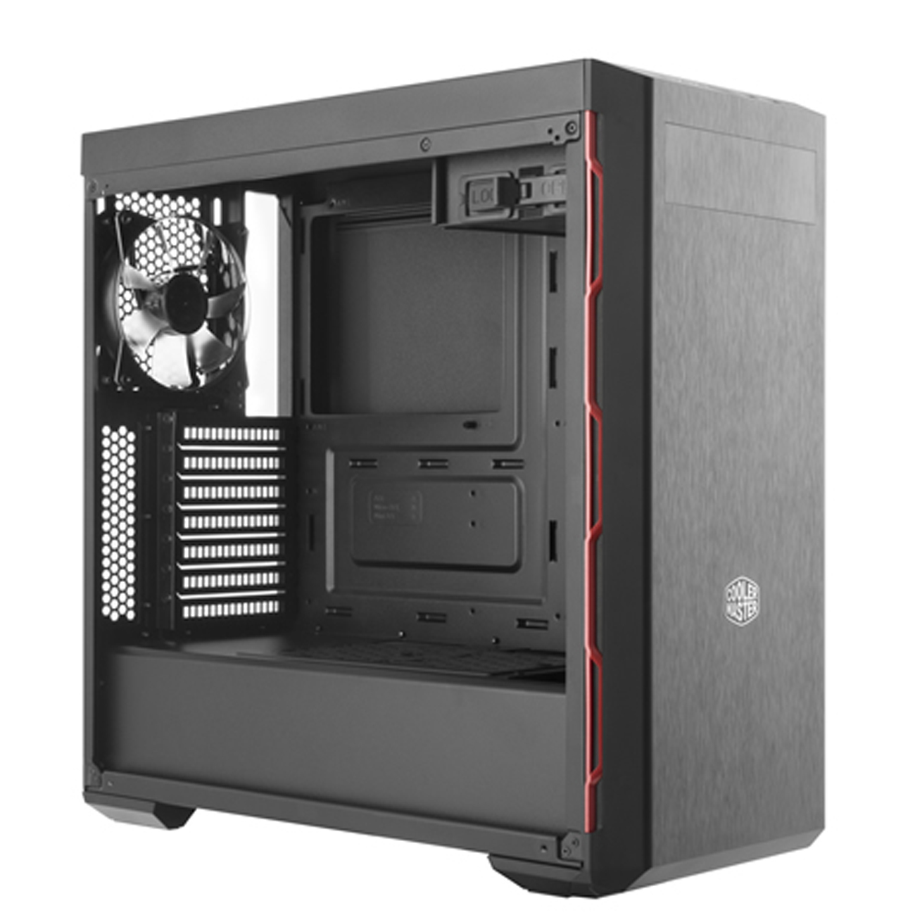 COOLER MASTER MasterBox MB600L PC-Gehäuse, Schwarz mit roten Akzenten