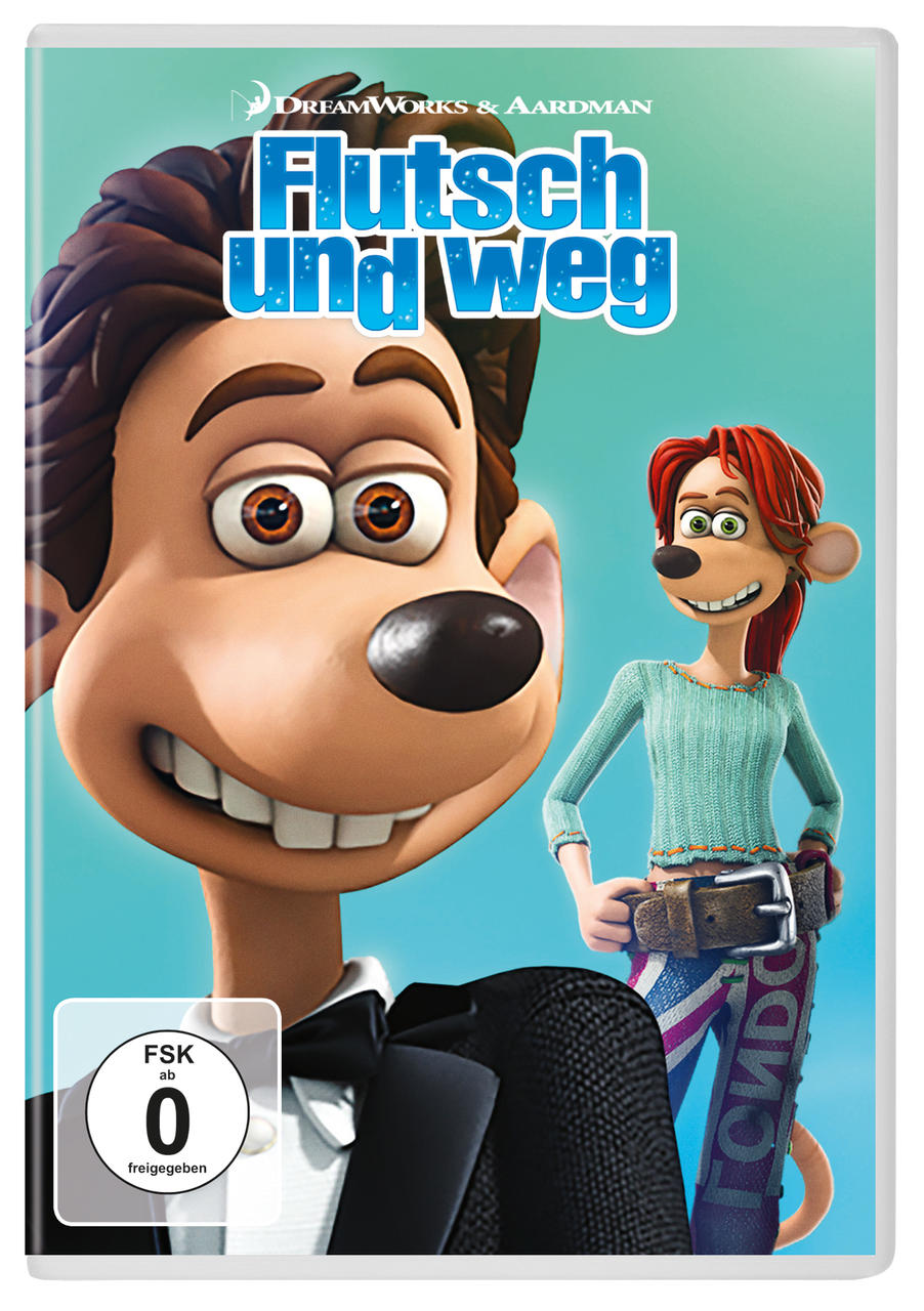 Filmplakat. Zeichentrickfiguren. Titel: Flutsch und weg.