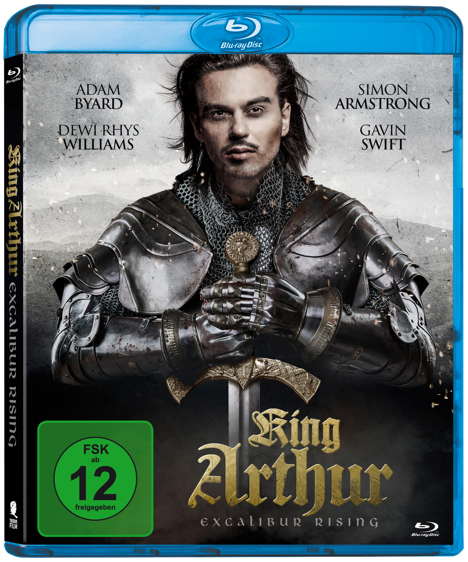 Blu-ray-Hülle für 'King Arthur: Excalibur Rising' mit Ritter- und Schwertbild.