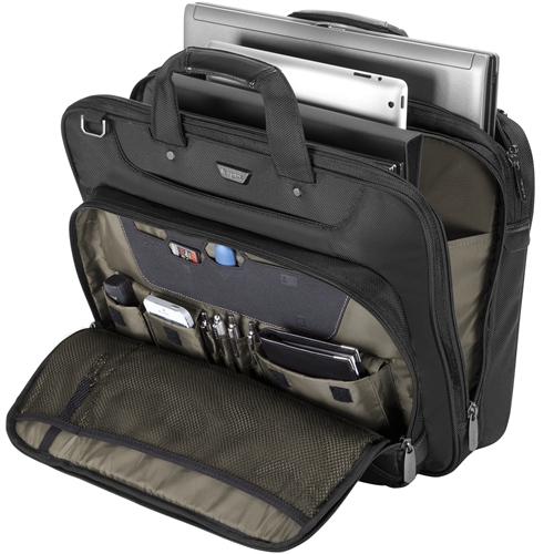 TARGUS Corporate Traveler Notebooktasche Aktentasche für Universal Strapazierfähiges ballistisches Nylonobermaterial nach Militärstandard 1680D – wasser- und verschleißfest, Schwarz