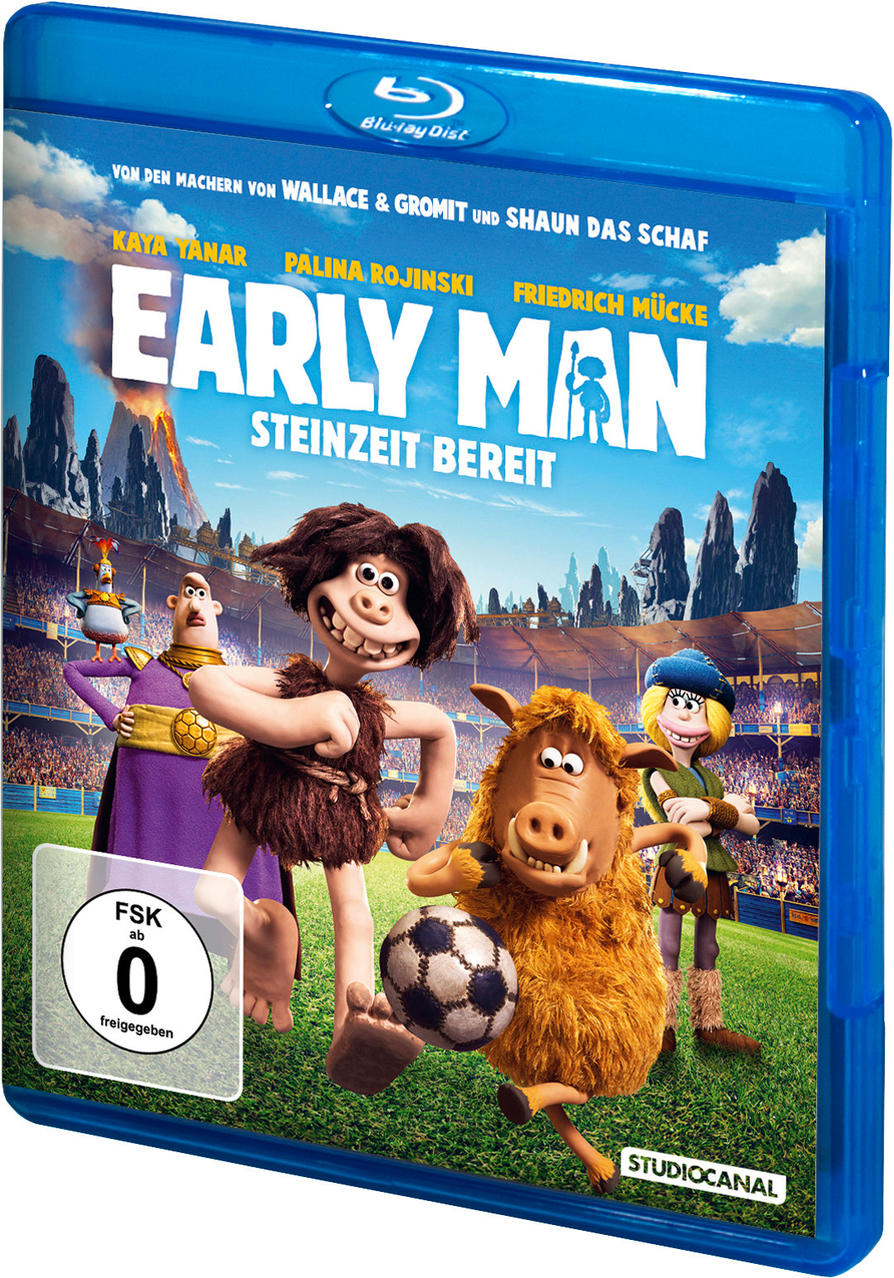 Early Man Blu-ray Disc Hülle mit Zeichentrickfiguren auf blauem Hintergrund.