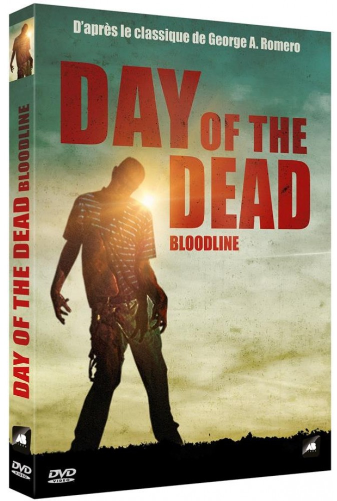 Couverture DVD. Un zombie avec du sang sur le visage est devant une lumière. Texte : Day of the Dead : Bloodline.