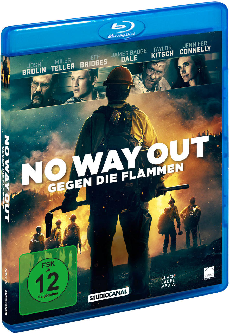 Blu-ray-Box mit dem Film „No Way Out“ mit Schauspielern und feurigem Hintergrund. Deutscher Text vorhanden.