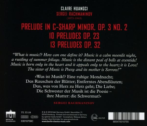 CD-Rückseite mit Text über Musik und einem Zitat. Schwarzer Hintergrund.