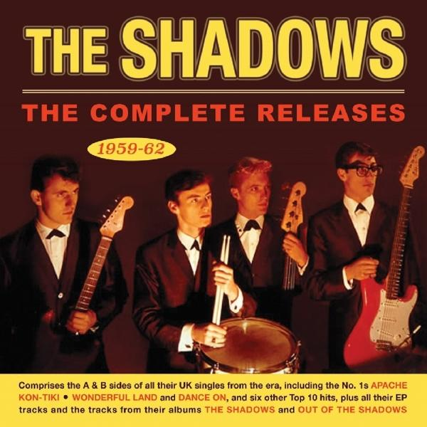 Albumcover mit der Band The Shadows. Schwarz-Weiß-Foto der Bandmitglieder.