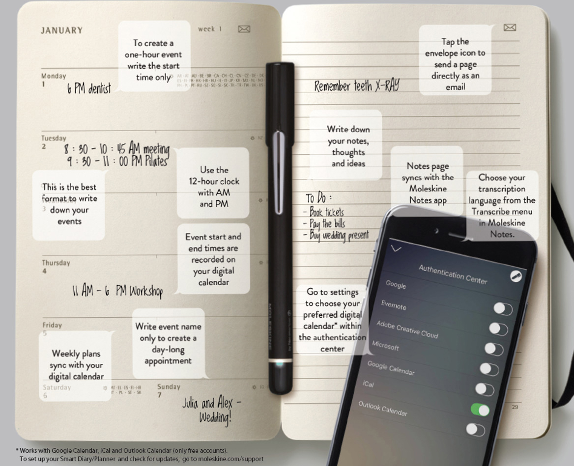 MOLESKINE Smart Pro Kalender 2019, Schwarz
