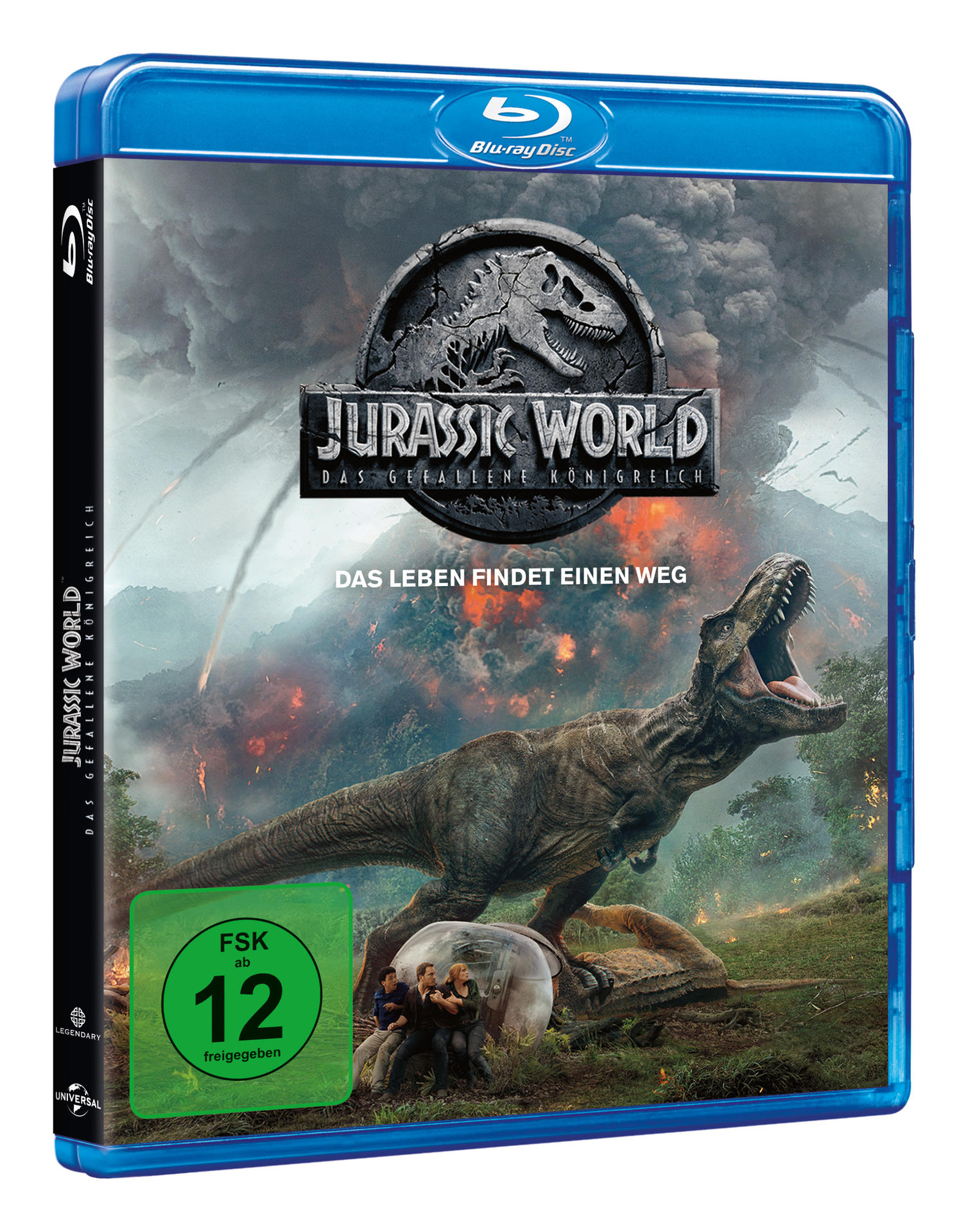 Jurassic World Blu-ray mit Dinosaurier und Vulkan-Kulisse.
