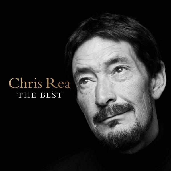 Chris Rea, Schwarz-Weiß-Bild, mit Text 'Chris Rea The Best'.
