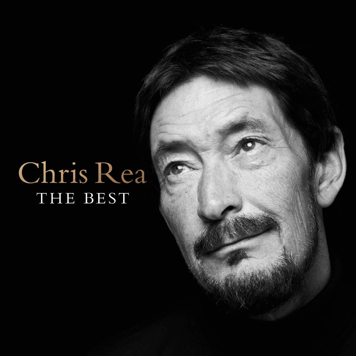 Chris Rea in Schwarzweiß, nach oben schauend. Text 'Chris Rea THE BEST'.