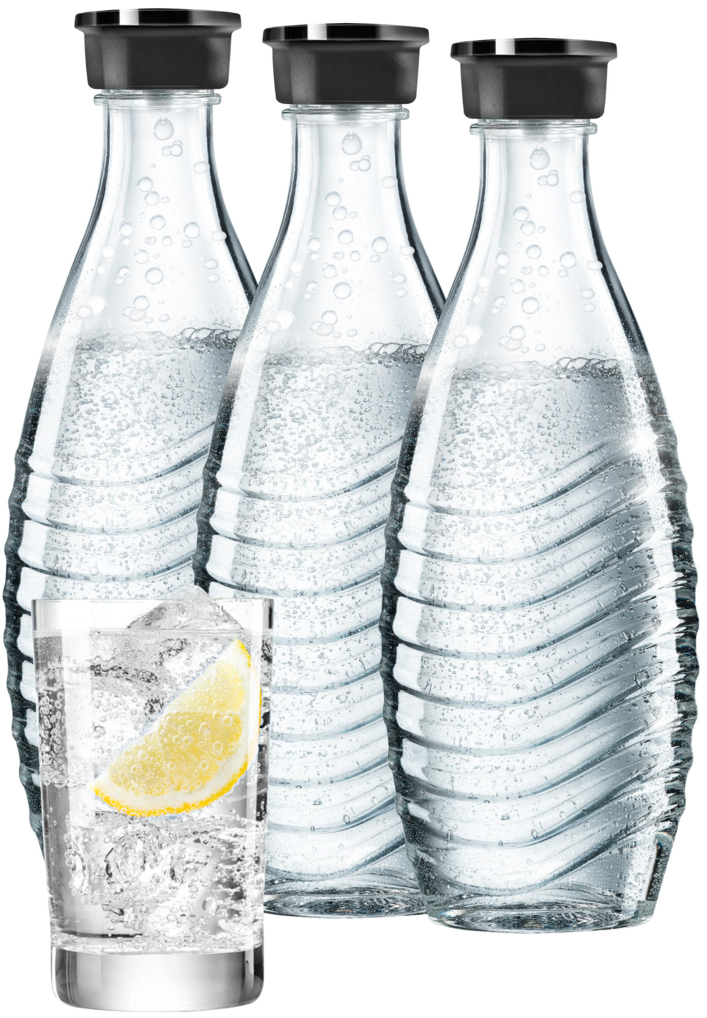 SODASTREAM 1216513490 Crystal 2.0 + 3 Glaskaraffen Wassersprudler Titan