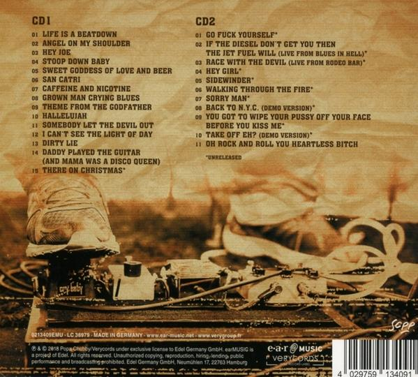 CDs mit Titellisten und einem Schuh auf dem Cover. Die CDs sind sehr baby.