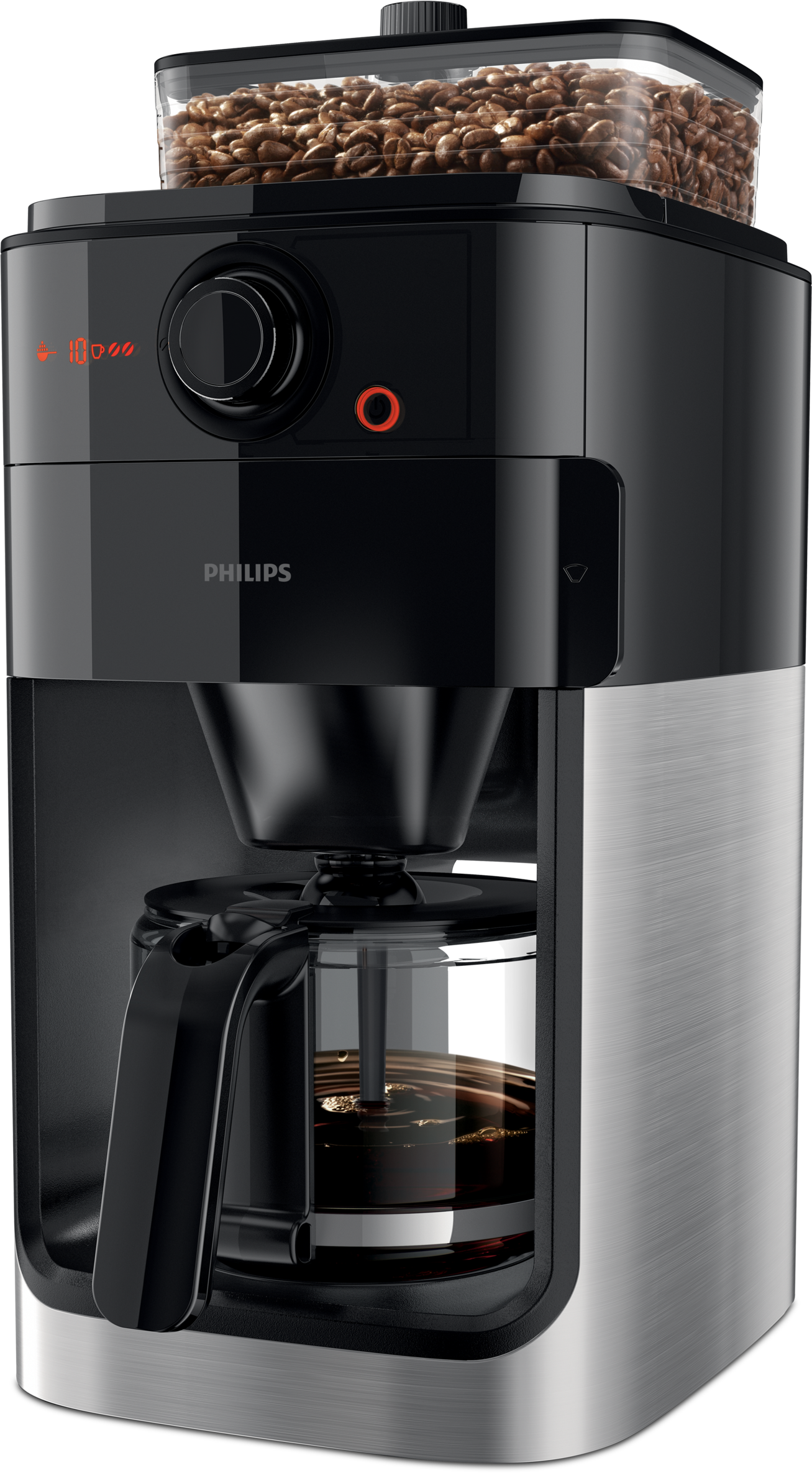 PHILIPS  Percolateur Grind & Brew (HD7767/00) - Machine à café - Capacité (réservoir d'eau): 1,2 l - Type de pot: Verre - Inox
