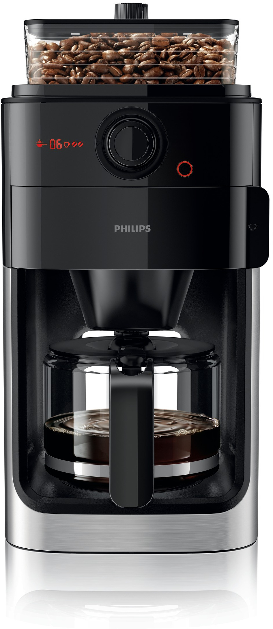 PHILIPS  Percolateur Grind & Brew (HD7767/00) - Machine à café - Capacité (réservoir d'eau): 1,2 l - Type de pot: Verre - Inox
