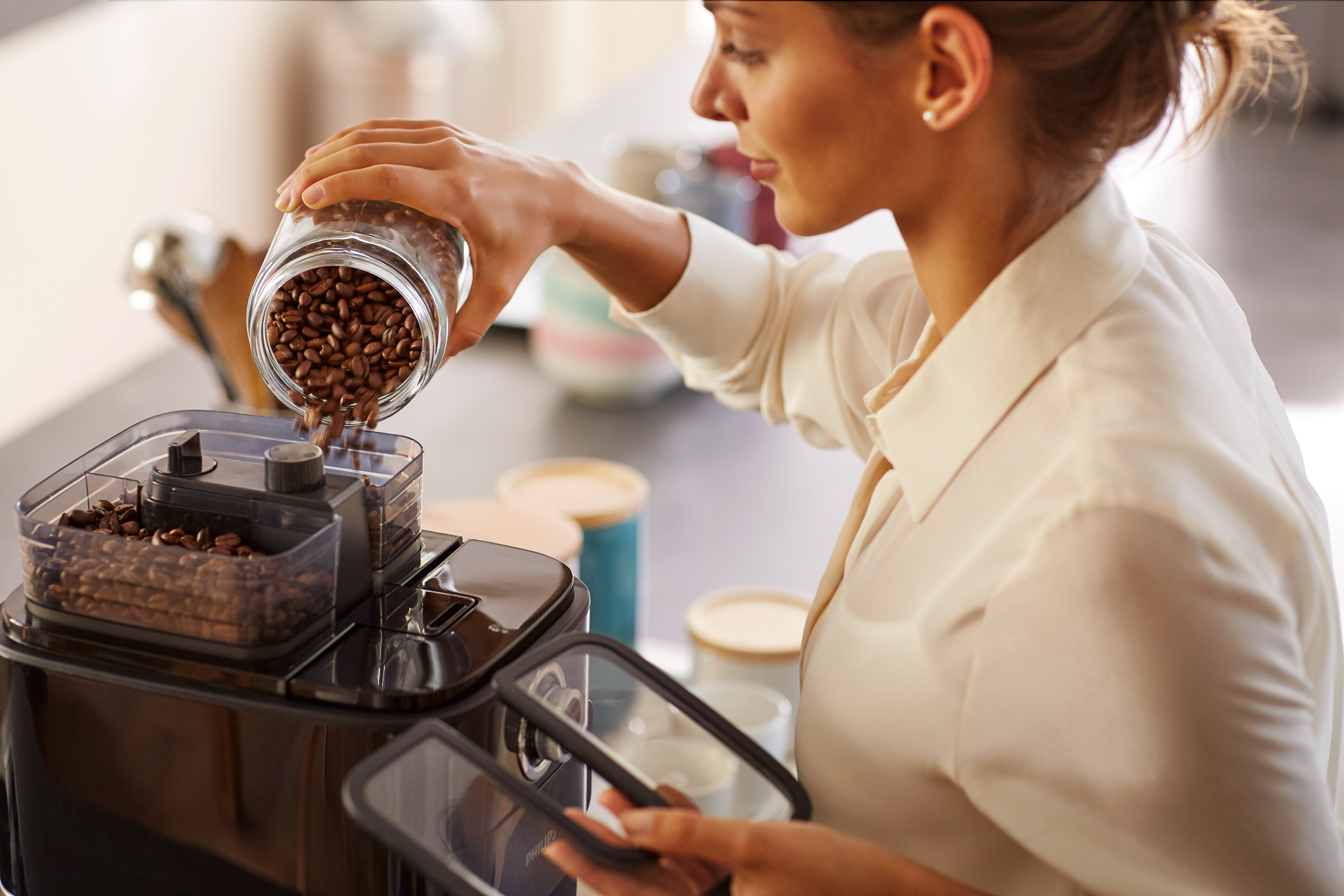 PHILIPS  Percolateur Grind & Brew (HD7767/00) - Machine à café - Capacité (réservoir d'eau): 1,2 l - Type de pot: Verre - Inox