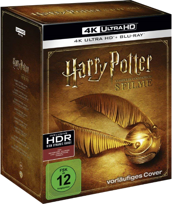 Box-Set der Harry-Potter-Filme mit goldenem Schnatz und dem Titel "Harry Potter".