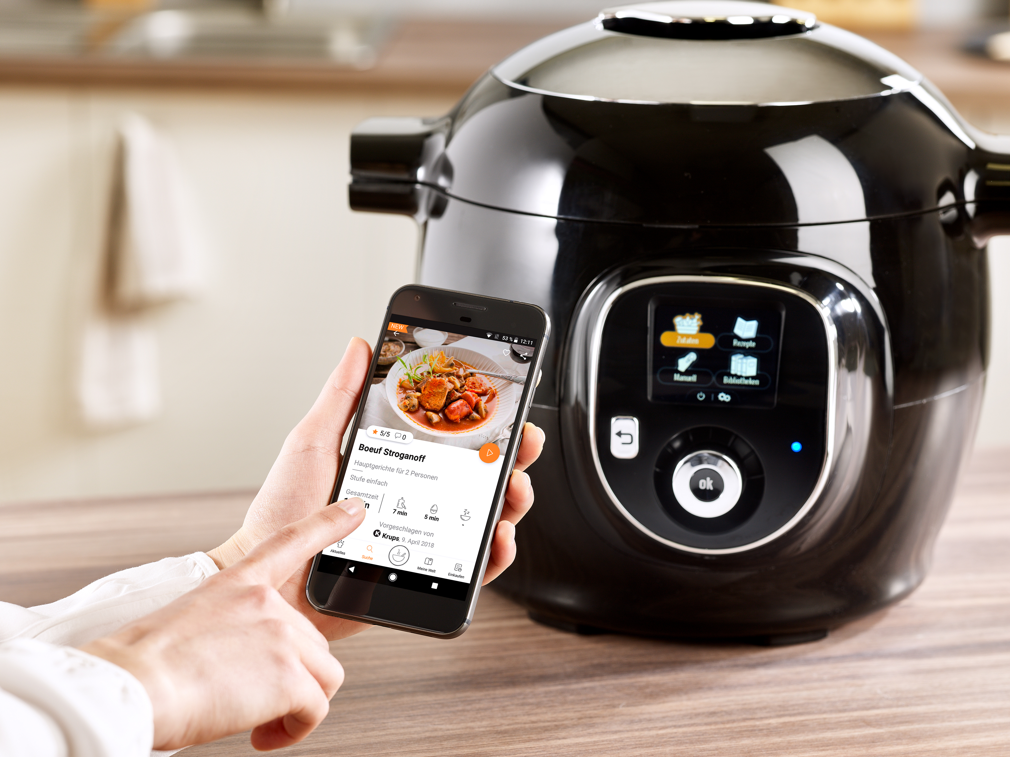 KRUPS Multikocher CZ7158 Cook4Me+ Connect Multikocher Schwarz/Grau (Rührschüsselkapazität: 6 l, 1600 Watt)