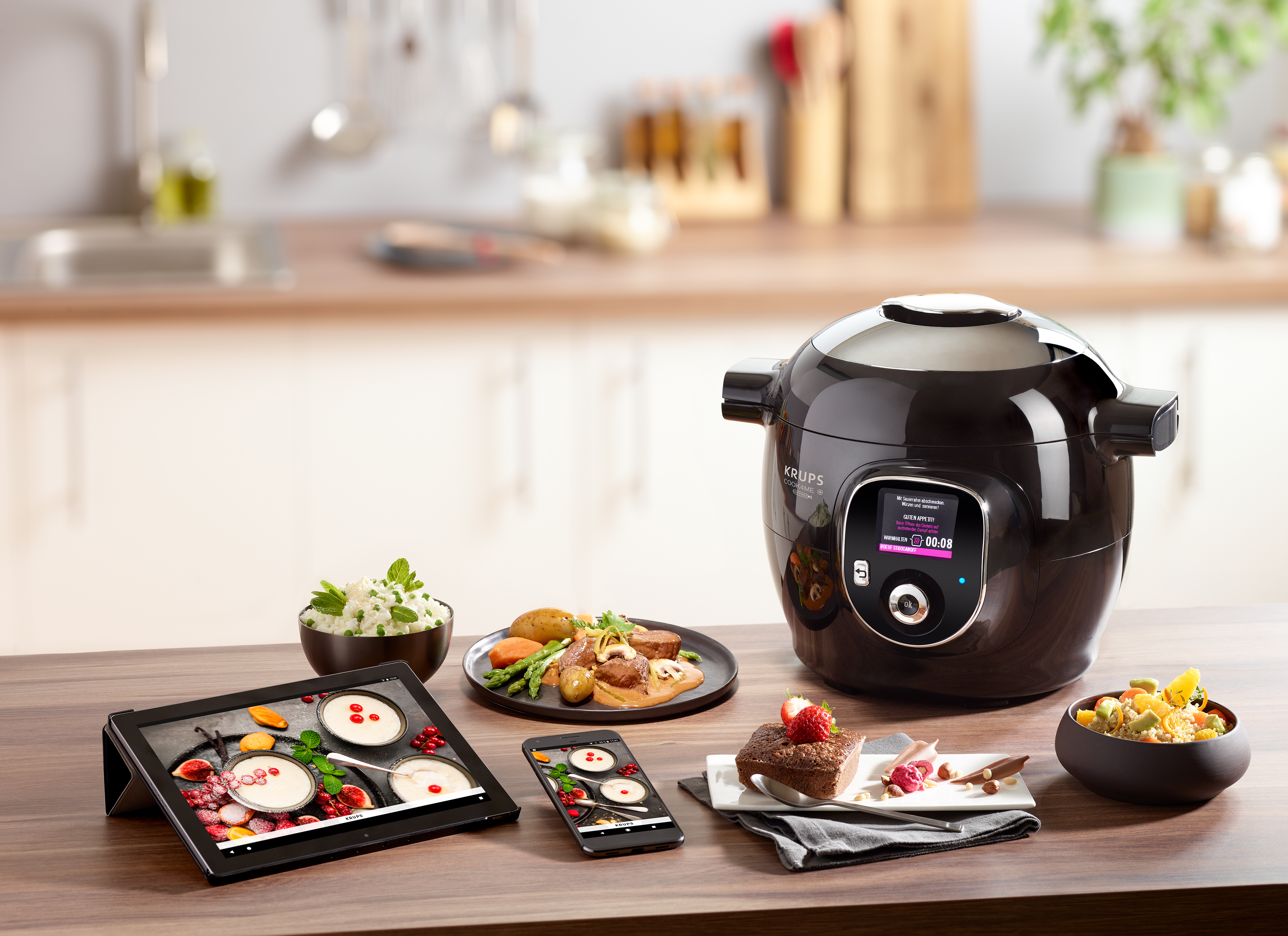 KRUPS Multikocher CZ7158 Cook4Me+ Connect Multikocher Schwarz/Grau (Rührschüsselkapazität: 6 l, 1600 Watt)