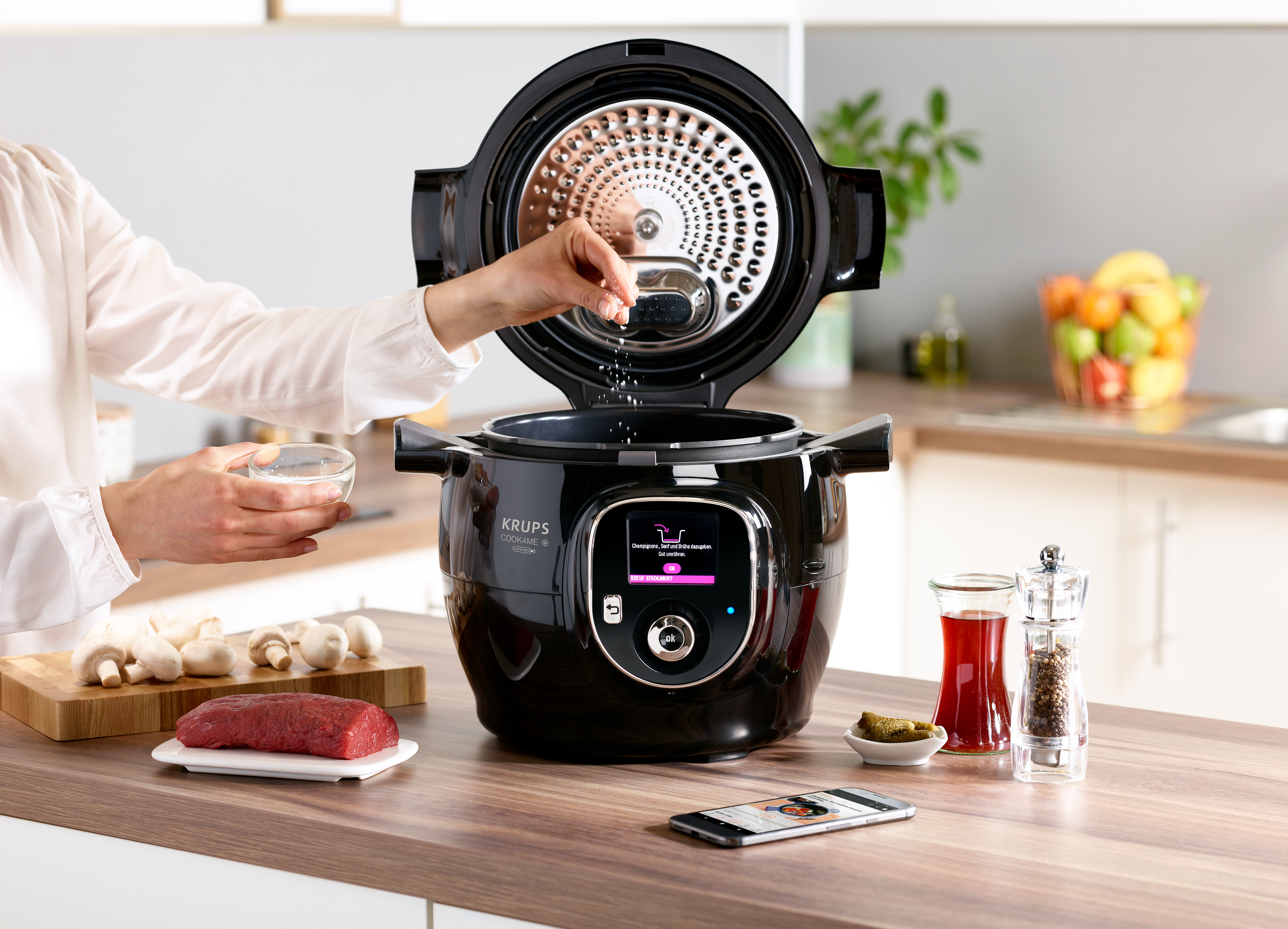 KRUPS Multikocher CZ7158 Cook4Me+ Connect Multikocher Schwarz/Grau (Rührschüsselkapazität: 6 l, 1600 Watt)