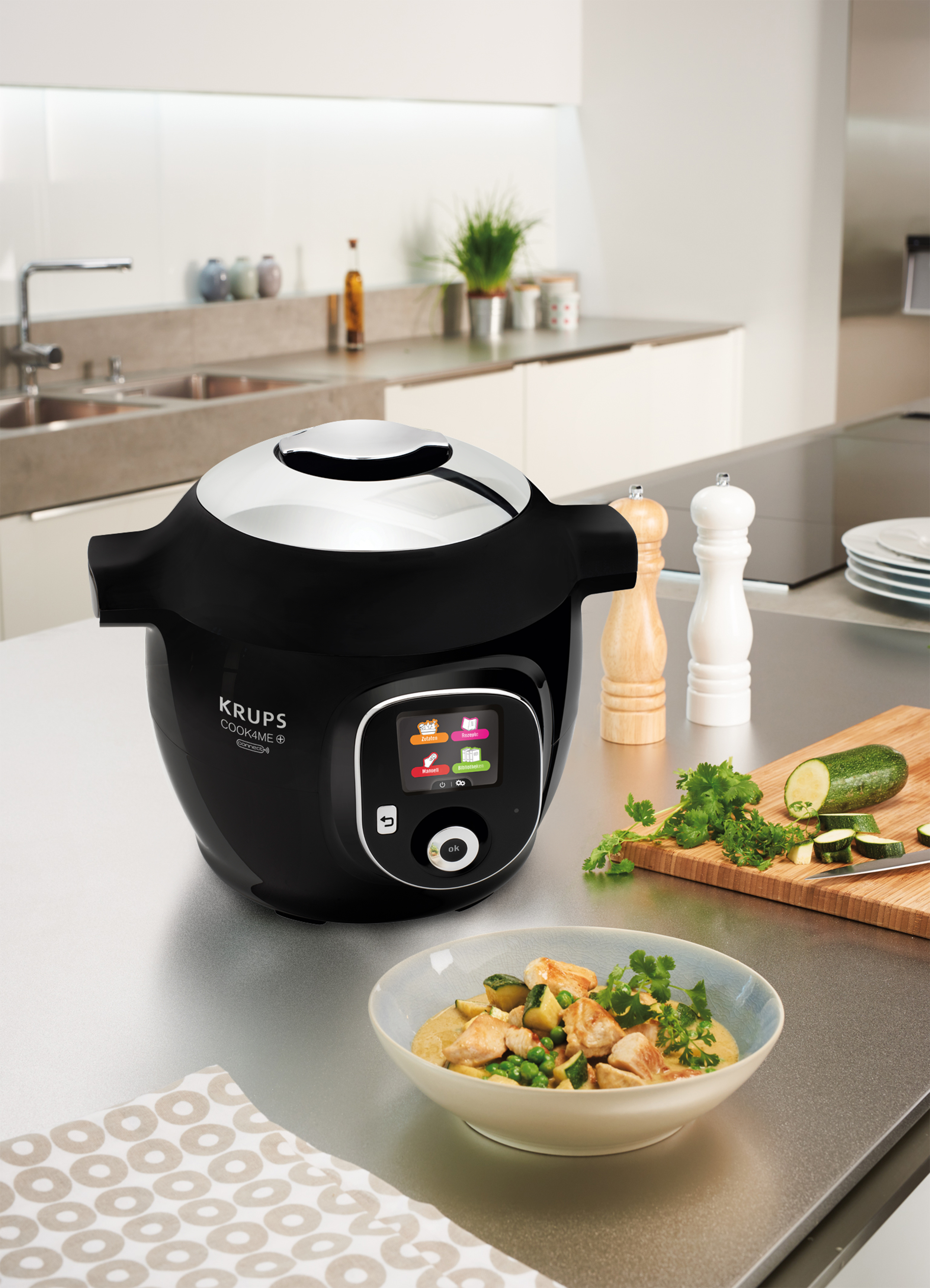 KRUPS Multikocher CZ7158 Cook4Me+ Connect Multikocher Schwarz/Grau (Rührschüsselkapazität: 6 l, 1600 Watt)