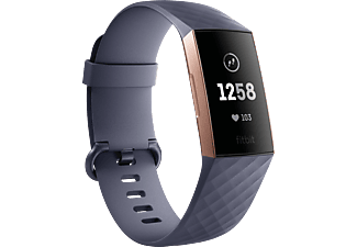 FITBIT Charge 3, Fitness Tracker, S: 140 mm - 180 mm, L: 180mm - 220 mm, Band: Blau Grau / Gehäuse: Rose Gold