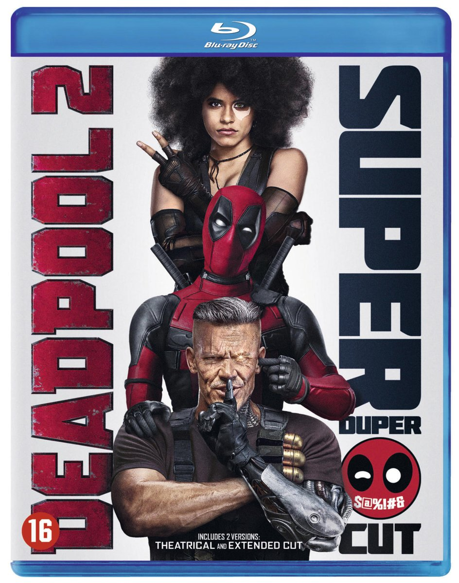 Deadpool 2 Blu-ray-hoes met Deadpool, Domino en Cable. Theatrical en extended cut.