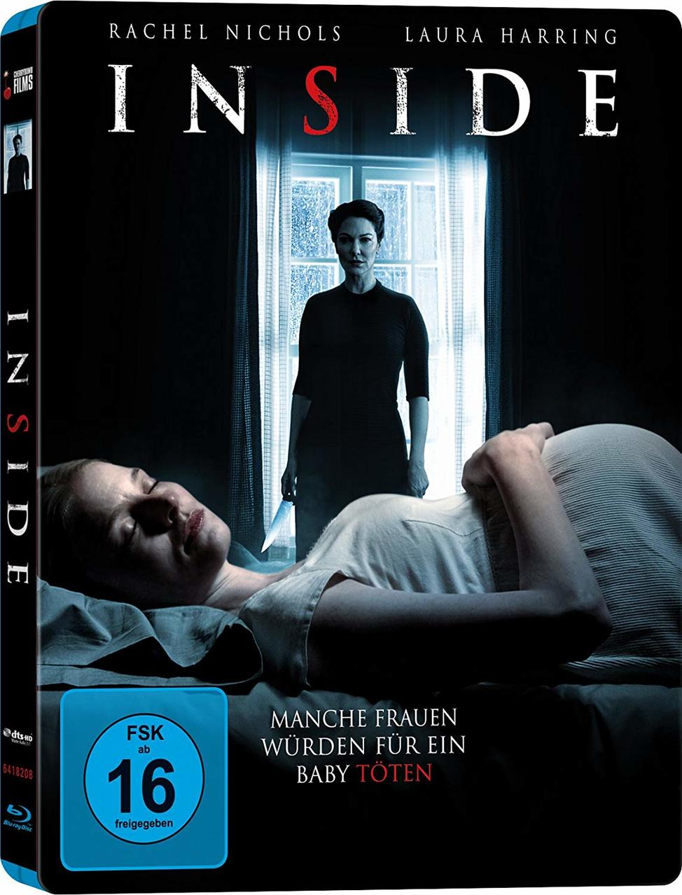 DVD-Hülle mit dem Film Inside. Eine Frau mit Messer im Hintergrund.