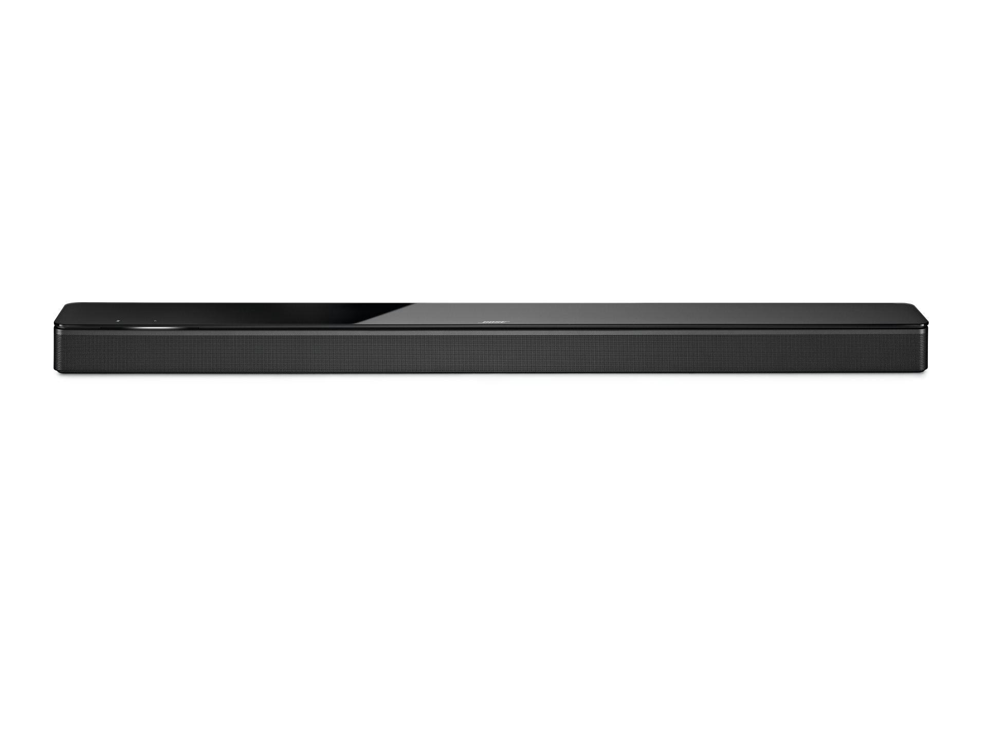 Schwarze Soundbar auf weißem Hintergrund. Marke Bose.