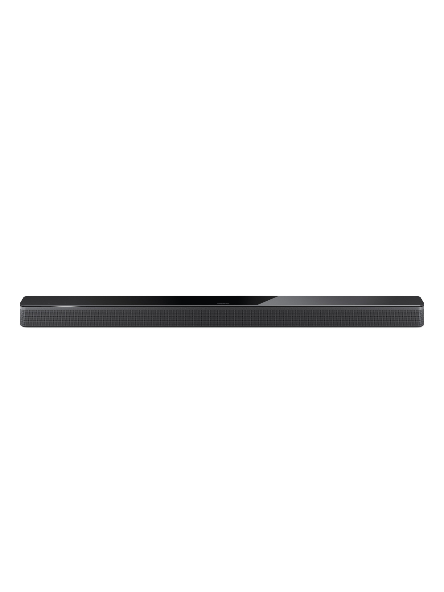 Bose Soundbar, schwarz, rechteckig. Langes und dünnes Design. Vorderansicht.