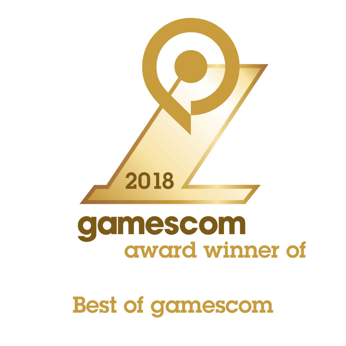 Goldenes Gamescom 2018-Auszeichnungslogo auf schwarzem Hintergrund. Text: 'Best of gamescom'.