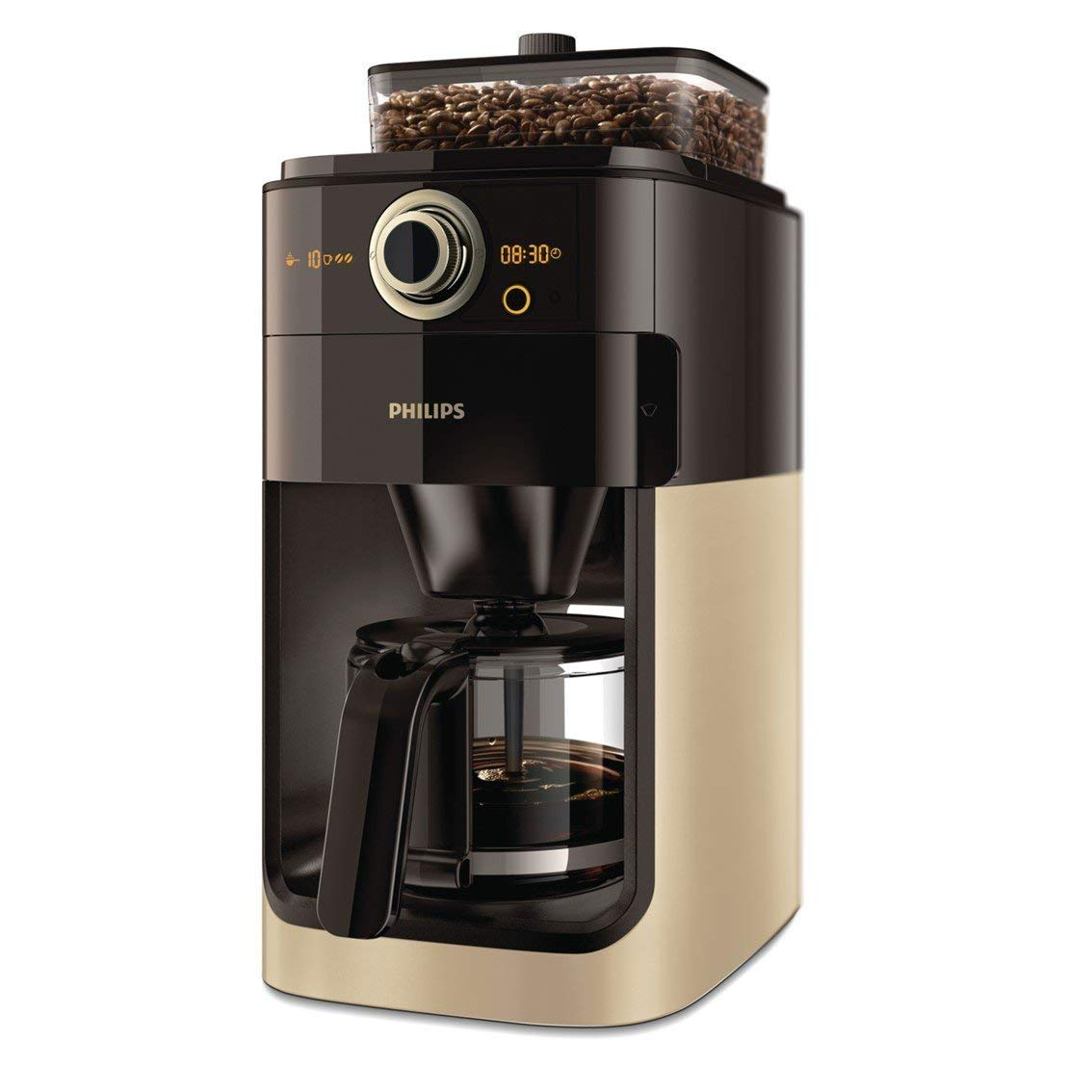 PHILIPS Kaffeemaschine HD7768/90 mit Mahlwerk Grind & Brew mit Timer schwarz-edelstahl