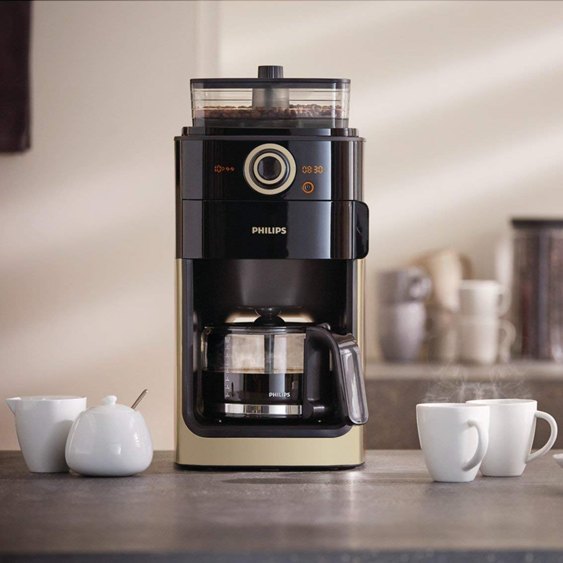PHILIPS Kaffeemaschine HD7768/90 mit Mahlwerk Grind & Brew mit Timer schwarz-edelstahl