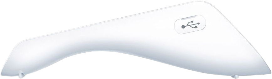 Dispositivo portatile bianco con una porta USB sul lato.