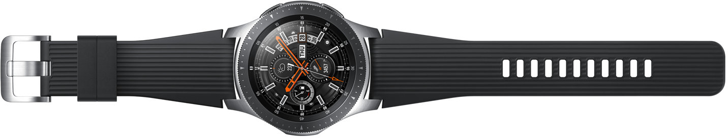 Fekete okosóra ezüst előlappal és fekete szíjjal.