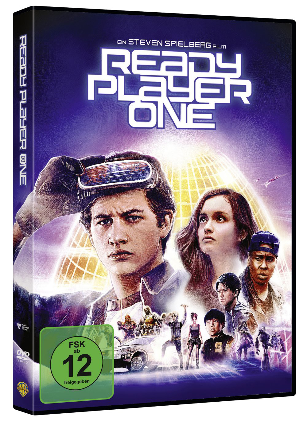 DVD-Cover mit Figuren aus Ready Player One, Text und Logo.