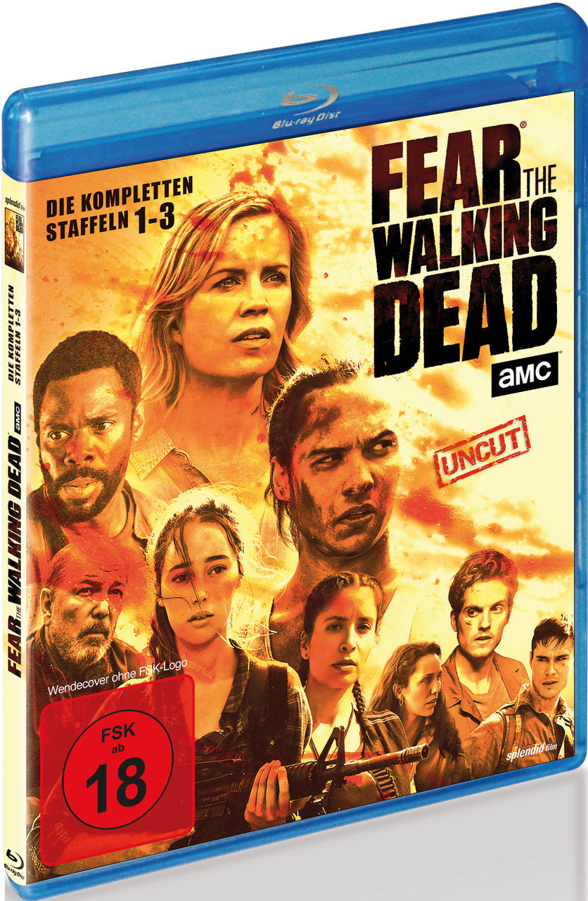 Blu-ray-Cover von 'Fear the Walking Dead'. Personengruppe. Inklusive 18er-Kennzeichnung.