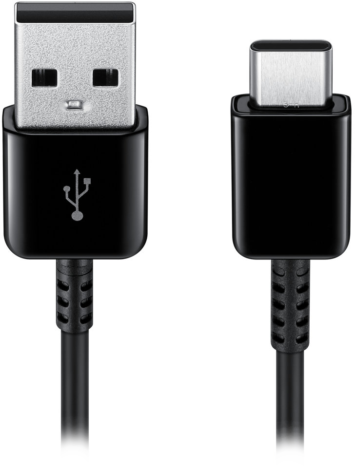Két fekete USB kábel, egy USB-A és egy USB-C, egymás mellett.
