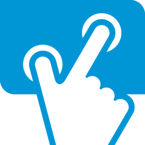 Blaues Touchscreen-Symbol mit Finger.
