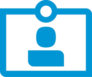 Ein blaues ID-Karten-Symbol mit einer Personensilhouette in einem quadratischen Rahmen.
