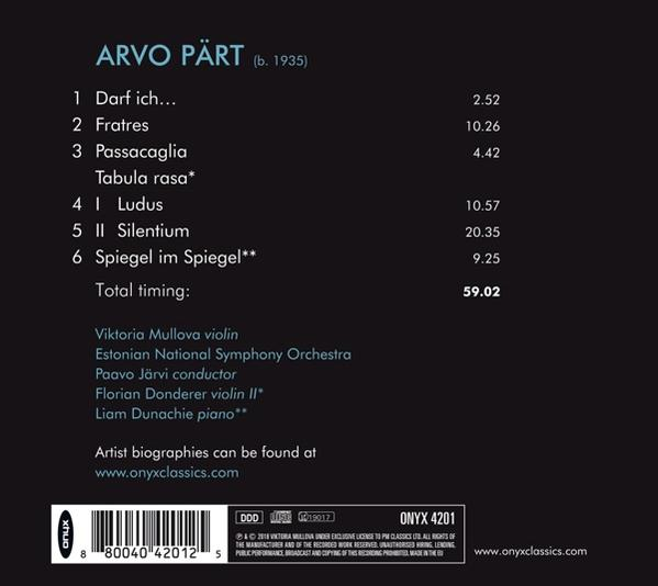 Die Rückseite einer CD mit Text über Arvo Pärt und seine Musik.
