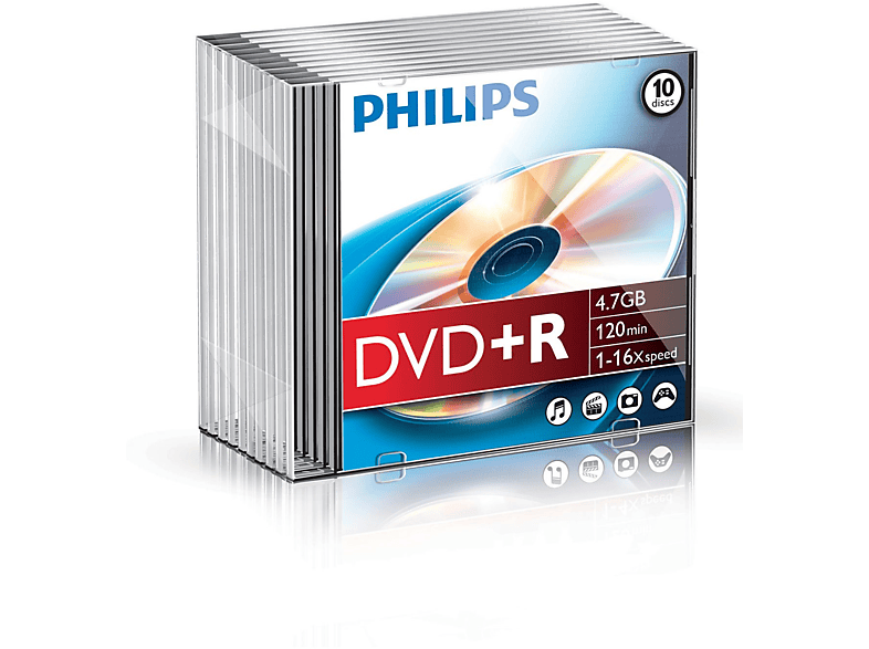 DVD virgen Philips, DVD+R 4,7GB 16X SLIM (10)