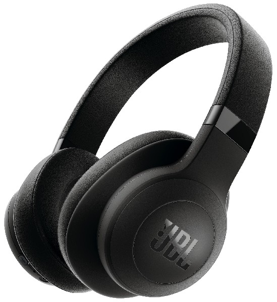 Schwarze JBL-Kopfhörer auf weißem Hintergrund, mit JBL-Logo auf dem Ohrmuschel.