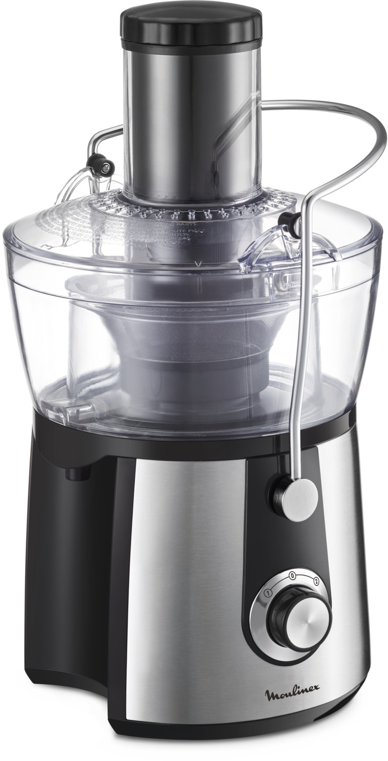 Food processor, stainless steel and clear plastic.
