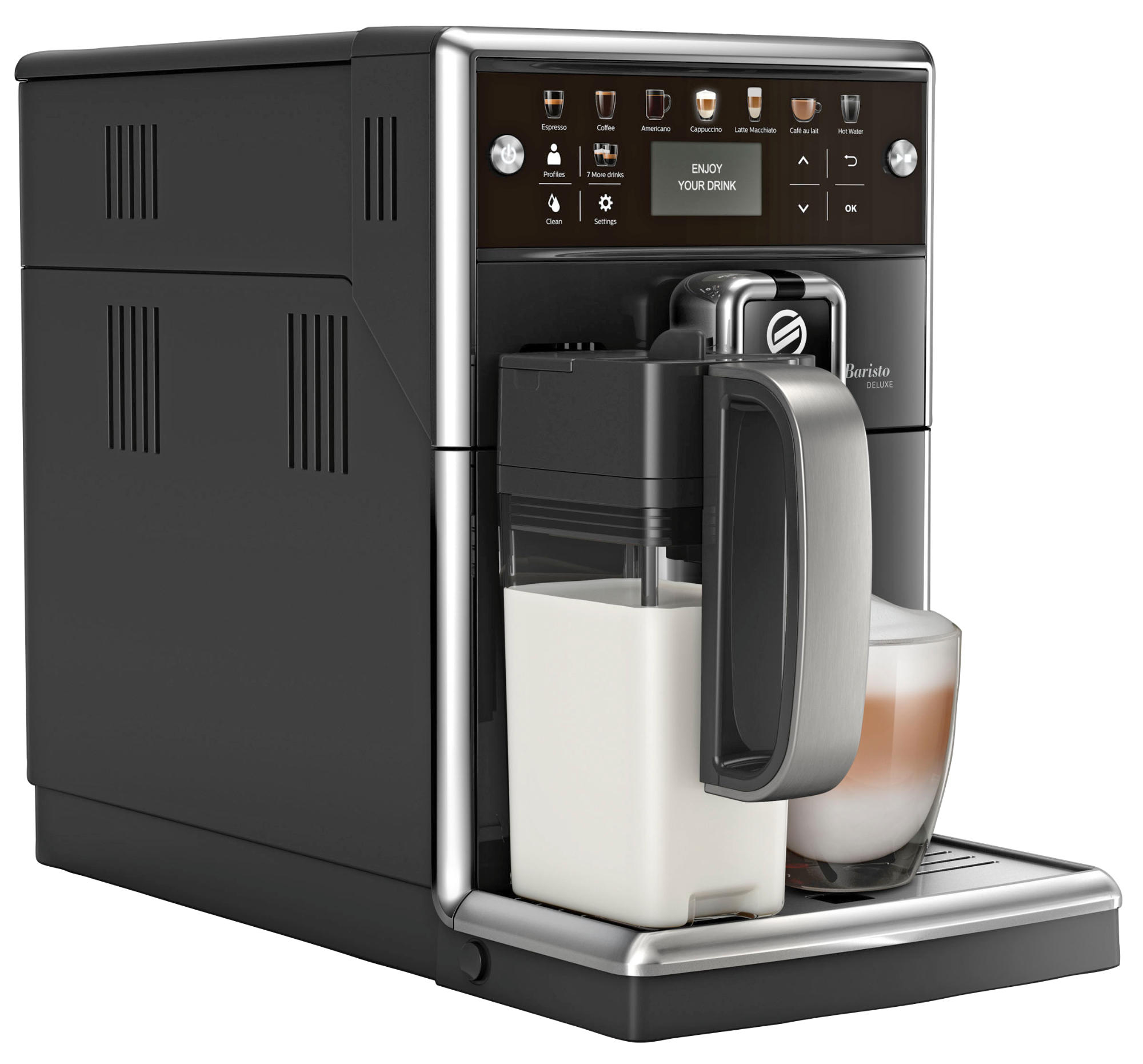 SAECO Kaffeevollautomat PicoBaristo Deluxe SM5570/10, klavierlack-schwarz Kaffeevollautomat (Klavierlack/Schwarz, Keramikmahlwerk, 15 bar, integrierter Milchbehälter)