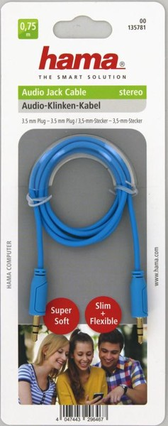 Hama paketinde mavi ses jakı kablosu. Metin: Audio Jack Cable Stereo.