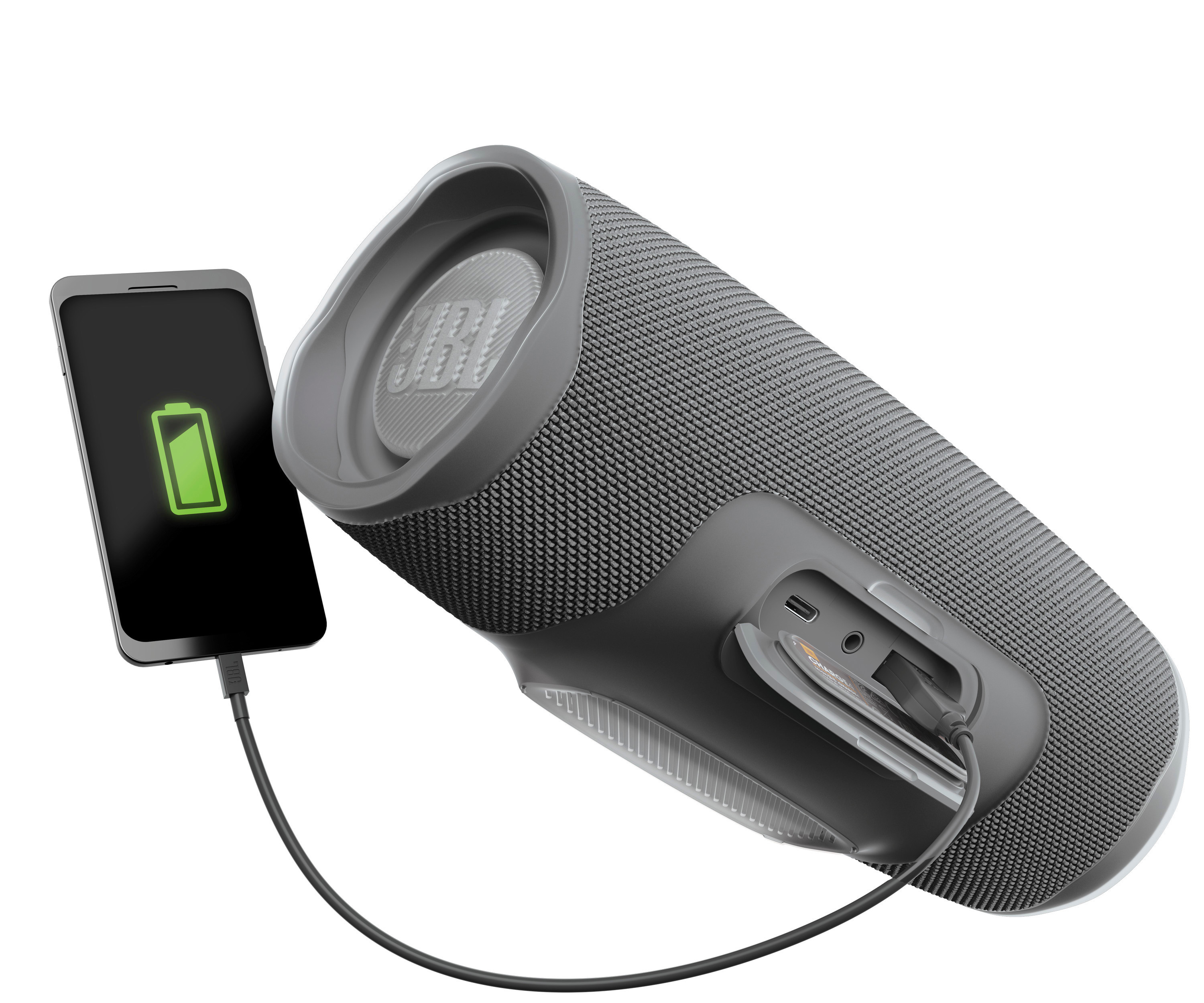 JBL Charge 4 Bluetooth Lautsprecher, Grau, Wasserfest