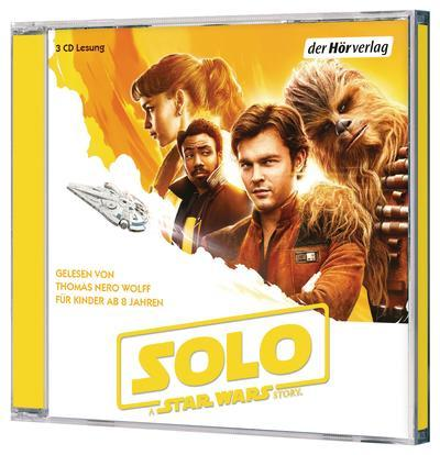 Eine 'Solo: A Star Wars Story' CD-Hülle mit Figuren und dem Millennium Falcon im Hintergrund.